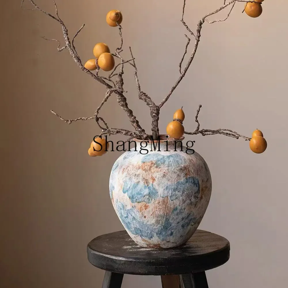 

CLL ceramic vase high-end sense living room entrance pure handmade coarse pottery koi light luxury flower utensils Huaxi