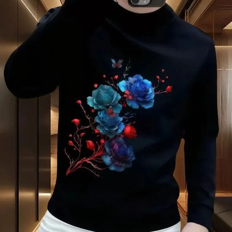 American Versatile Long-sleeved Sweatshirt for Men Casual Personality Handsome Fashion Round Neck Top Slim Trendy Print