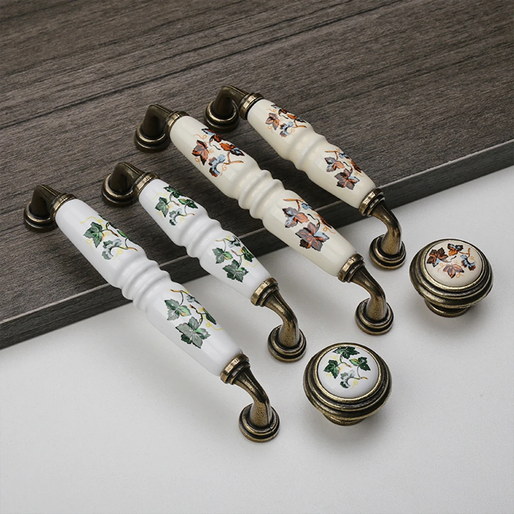 Vintage Ceramic Cabinet Handle Rural Drawer Handles Drawer Cabinet Pulls Zinc Alloy Kitchen Pull Knobs