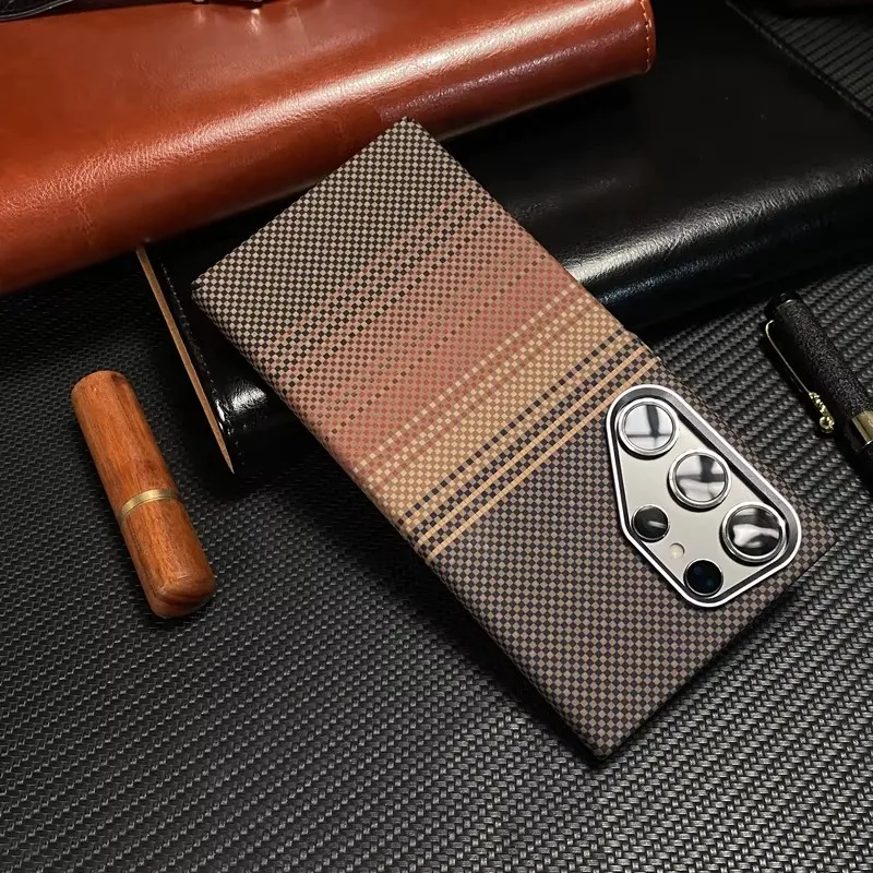 

Magsafe Carbon Fiber Texture Case For Samsung Galaxy S24 Ultra S24+ S23 Alloy Lens Wireless Charging Matte Hard PC Cover