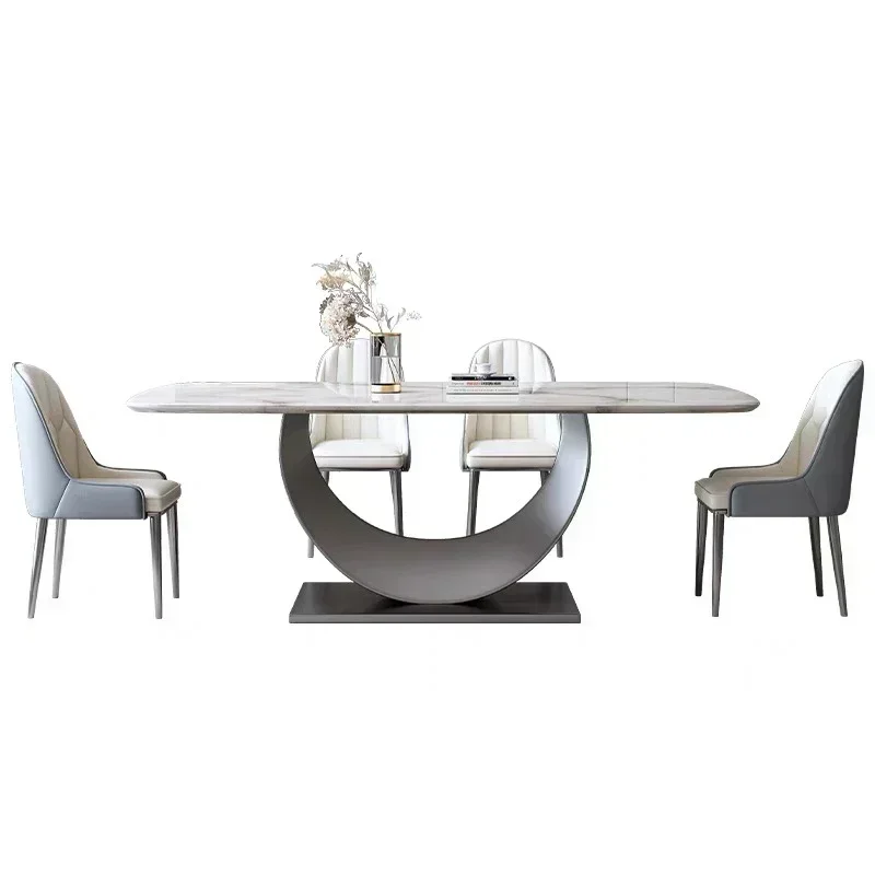 Luxury stainless steel marble dining tables with chairs dinning table and chair set for 4 6 8 seats for diner room furniture