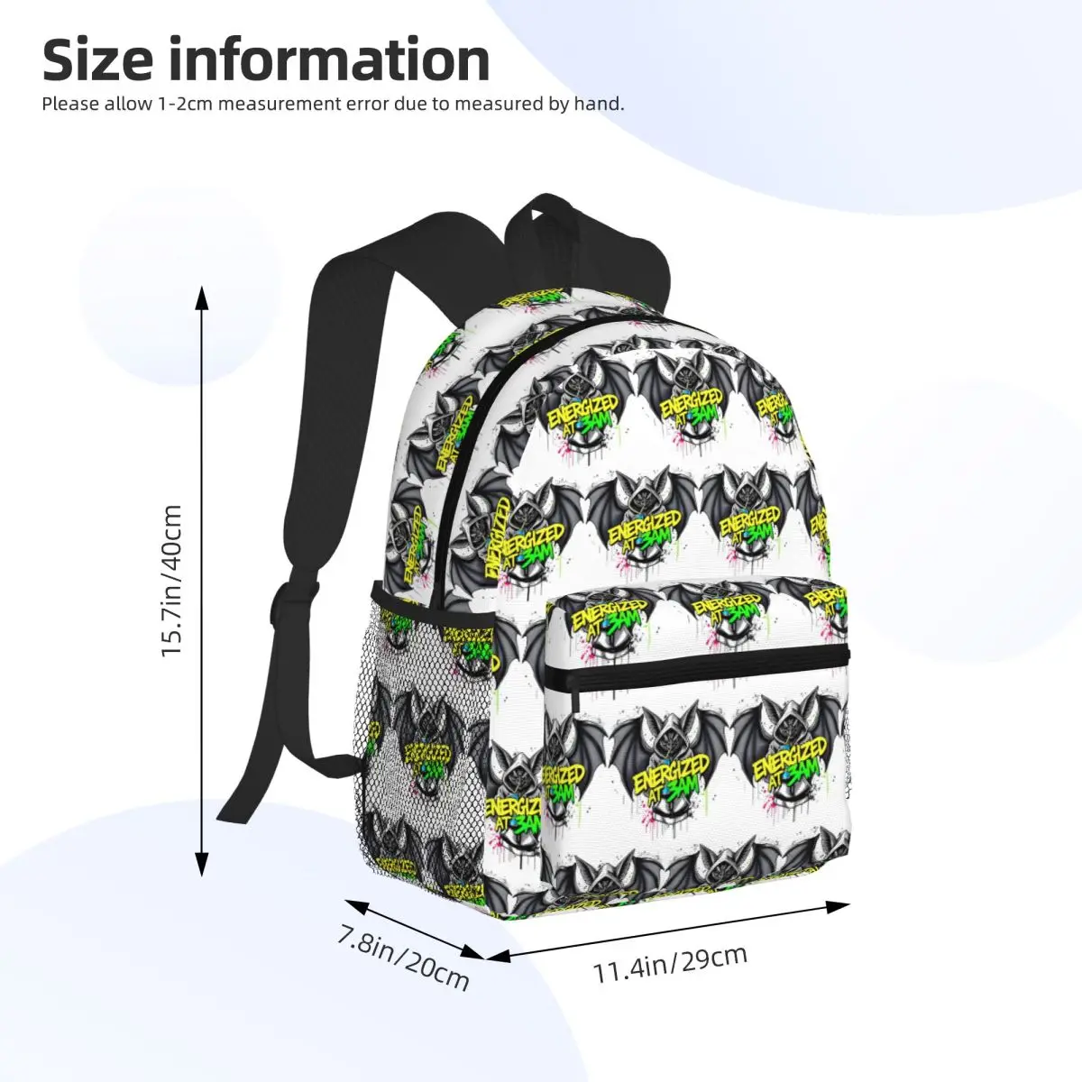 Energizzato a 3AM Bat Business Humor Design Zaino Borsa da scuola Zaino da viaggio per escursionismo per borse a tracolla per ragazzi e ragazze