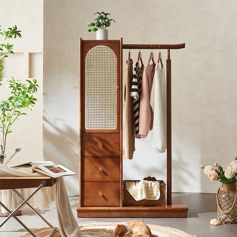 

Wabi Sand Wind Nordic Coat Rack Cabinet Simple Multifunctional Household Modern Floor-to-Floor Hanger Storage Cabinet