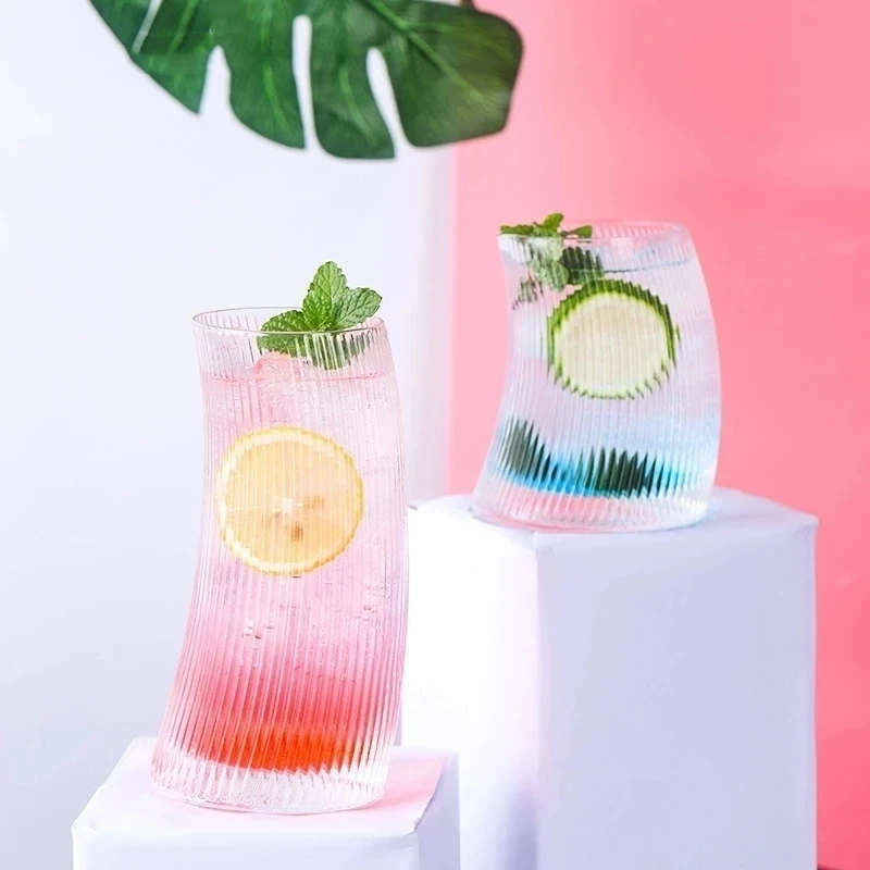 

500ml/340ml Glass Cup Sail Shaped Rolling Vertical Transparent Tea Juice Glass Beer Can Milk Drink Cups Cocktail Set