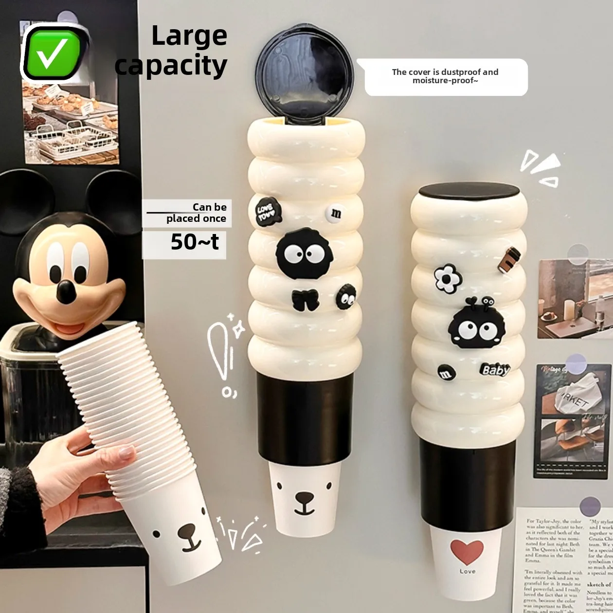 Cute Magnetic Paper Cup Holder - Cup Dispenser for Fridge/Office | Wall-Mounted Water Cup Organizer | One-Touch Easy Pull Design