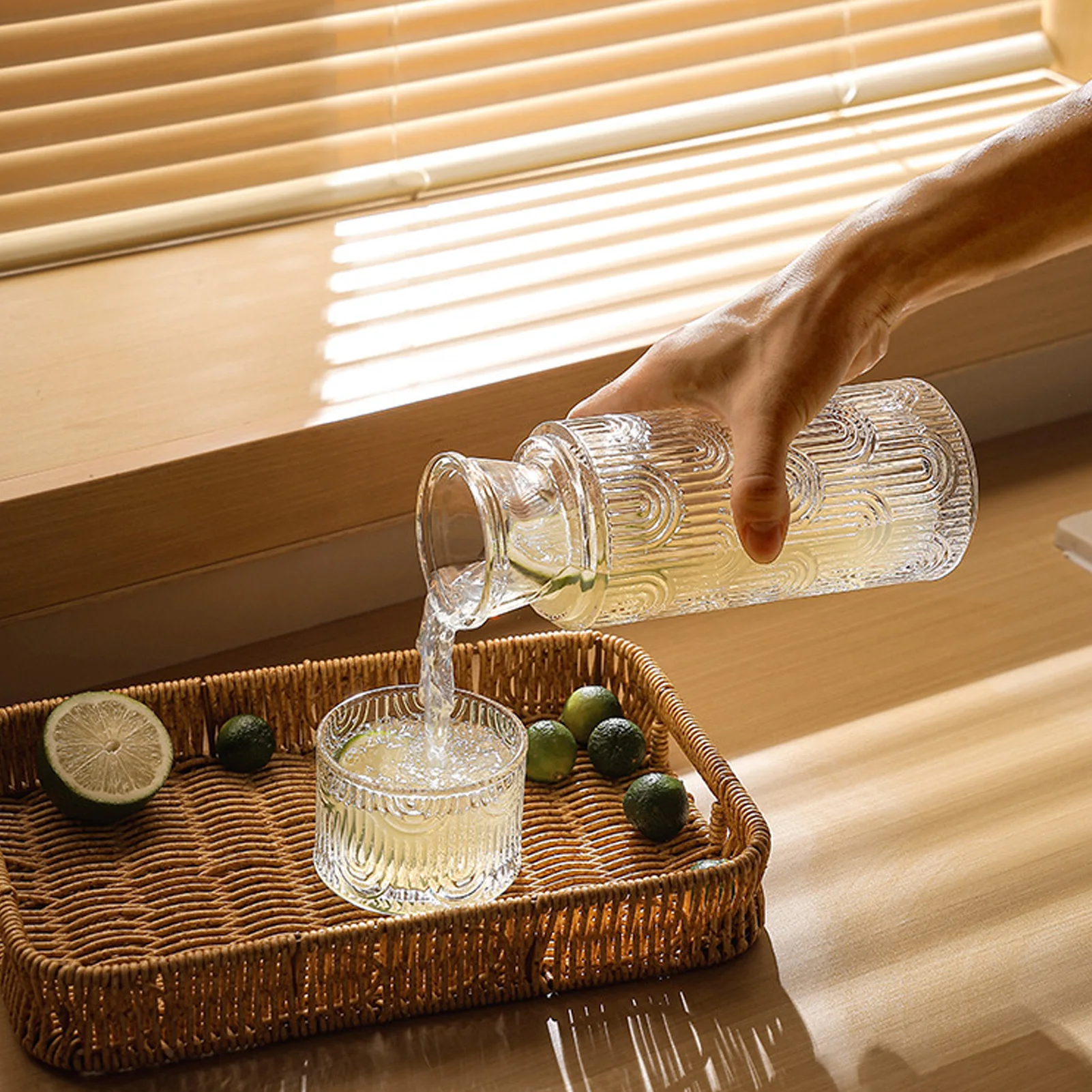 

Exquisite Water Cup Set Light Luxury Relief Glass Cold Water Kettle Set Universal Hot And Cold Water Kettle Juice Beverage Pot