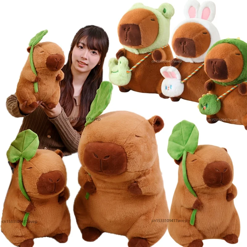 Cartoon Capybara Plush Toy Cosplay Rabbit Frog Dinosaur Capibara Lotus Leaf Umbrella Strawberry Hat Plush Toy Stuffed Animals