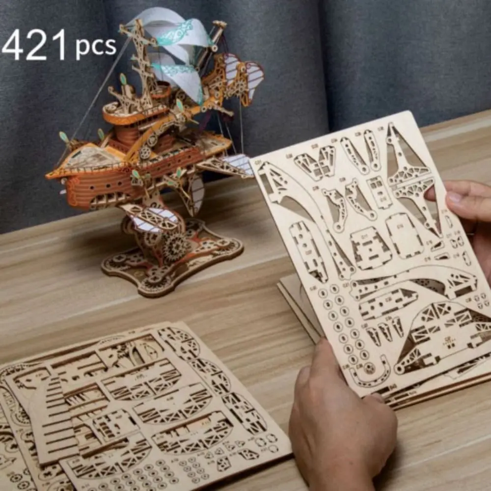 Assemblage fantastique vaisseau spatial modèle fantaisie dirigeable artisanat bricolage 3D Puzzle en bois ornement Steampunk navire blocs de construction Kits