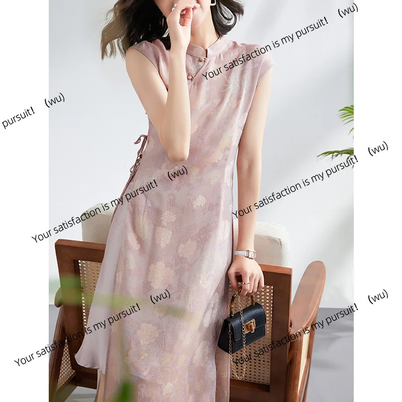 

Красивое улучшенное шелковое платье Cheongsam, розовое молодежное темпераментное простое и элегантное новое китайское шелковое платье тутового шелкопряда