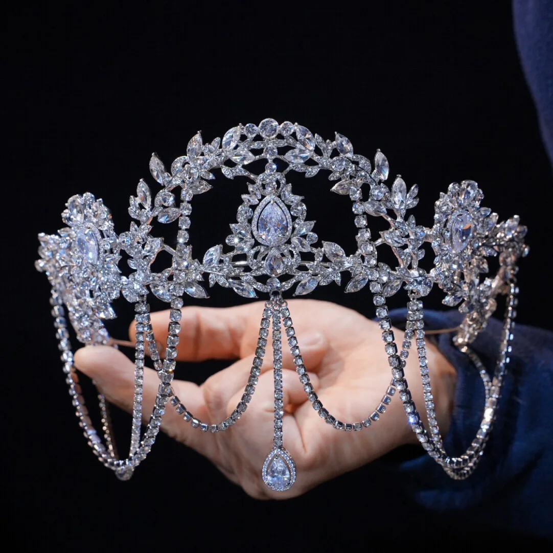 

Forehead European Bridal Tiara Pinrcess Crystal Wedding Crown Hair Accessory for Brides Birthday Parties