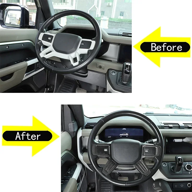 For Land Rover Defender 90 110 2020-2024 Real Carbon Fiber Car Steering Wheel Decorative Frame Sticker Car Interior Accessories
