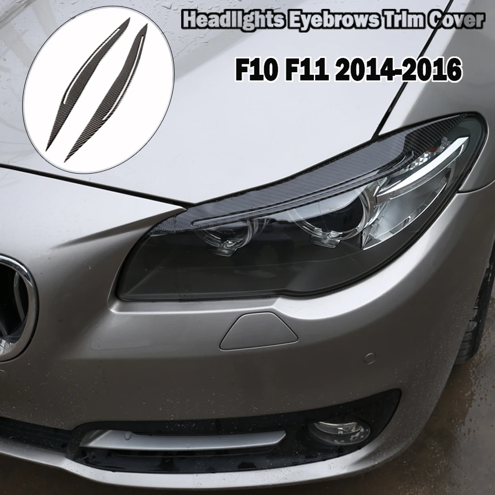 Real Carbon Fiber Headlight Eyelid Eyebrow Cover Stickers Trim For BMW 5 Series F10 2014 2015 2016 2017 Car Styling Accessories