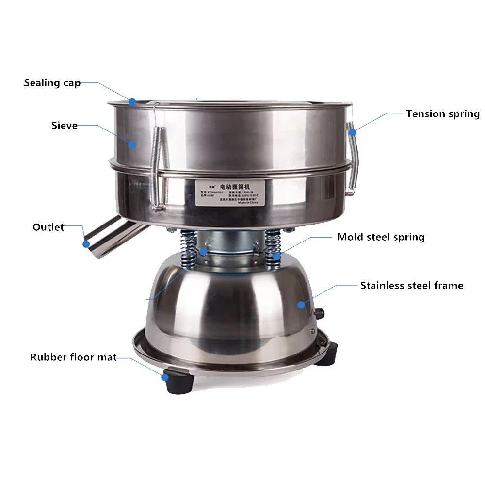Electric Vibrating Screen Powder Screening Sifting Machine Stainless Steel Powder Sieve Machine Mesh Optional Sieve Height 10CM