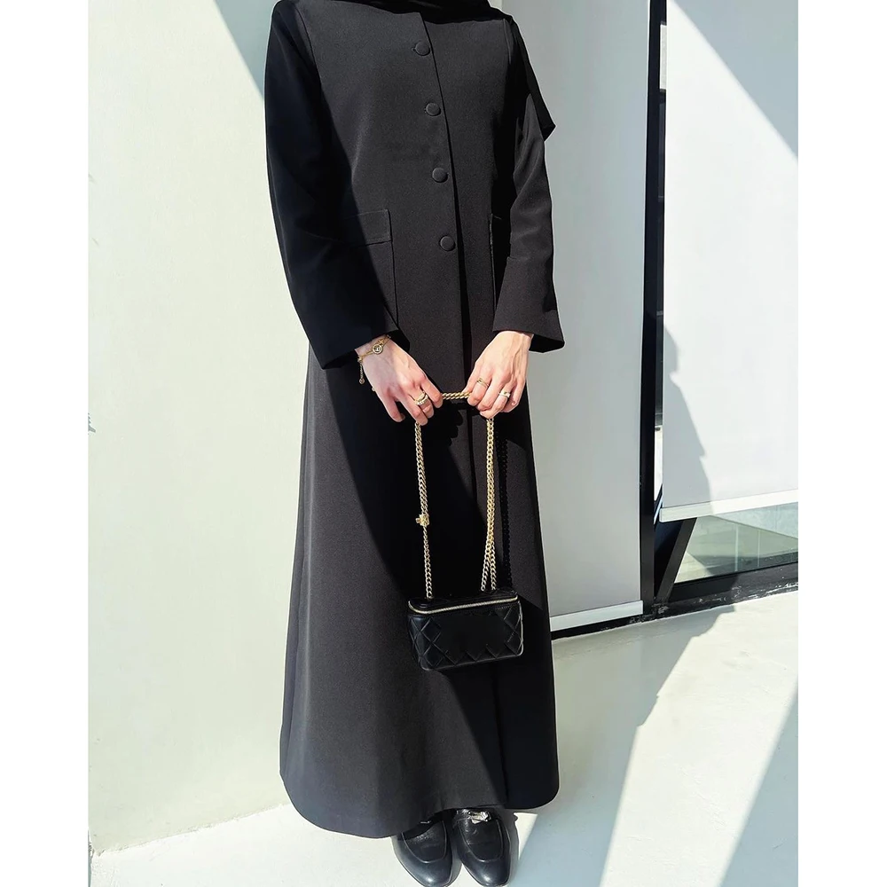 Formal Black Long Jacket Luxury Muslim Abayas Single Breasted Collarless Custom Made Women Blazer Elegant Office 1 Piece Coat