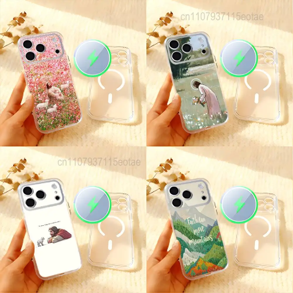 Verse of The Christian Bible Jesus Frosted Clear Magnetic Case for iPhone 18 17,16,15,14,13,12,11 Pro,Max,Plus,Mini,Air,E