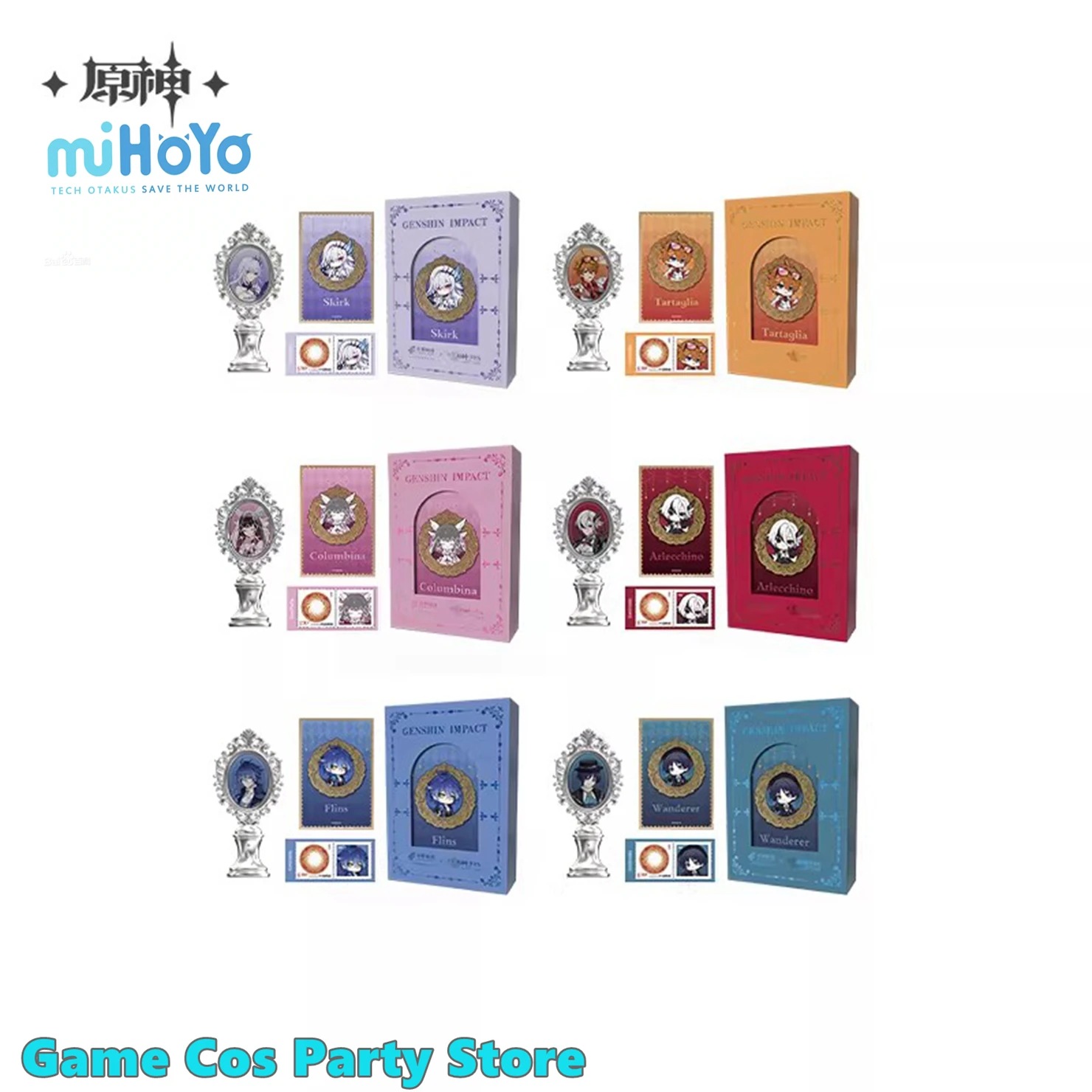 [Genuine] Genshin Impact 2026 FES Wax Seals Stamp Gift Box Columbina Flins Postcard Skirk Wanderer Anime Cosplay Diy Accessories