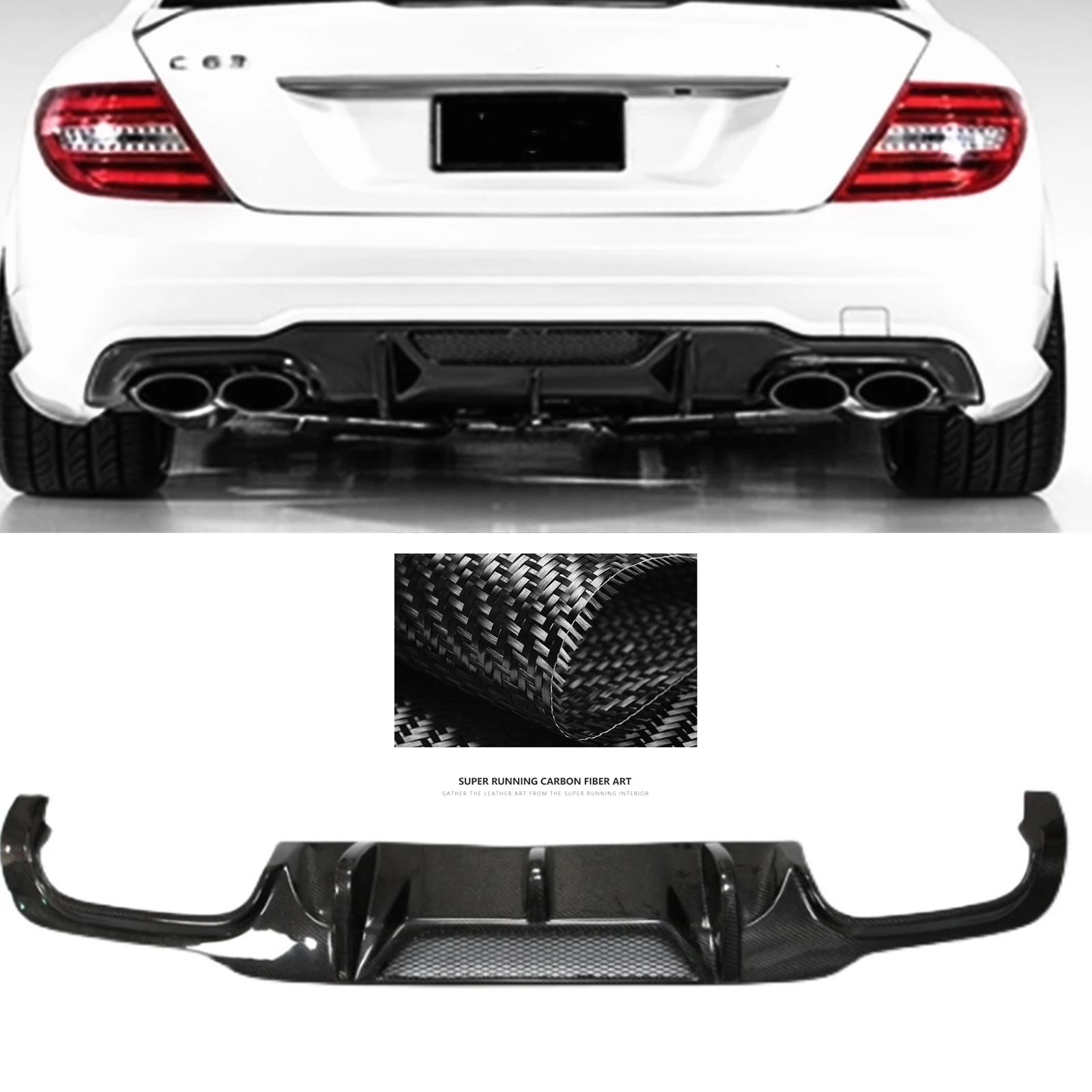 Carbon Fiber Car Lower Rear Diffuser Exhaust Spoiler Boot Lip Guard For Mercedes Benz W204 C63 AMG 2012-2015 V Style