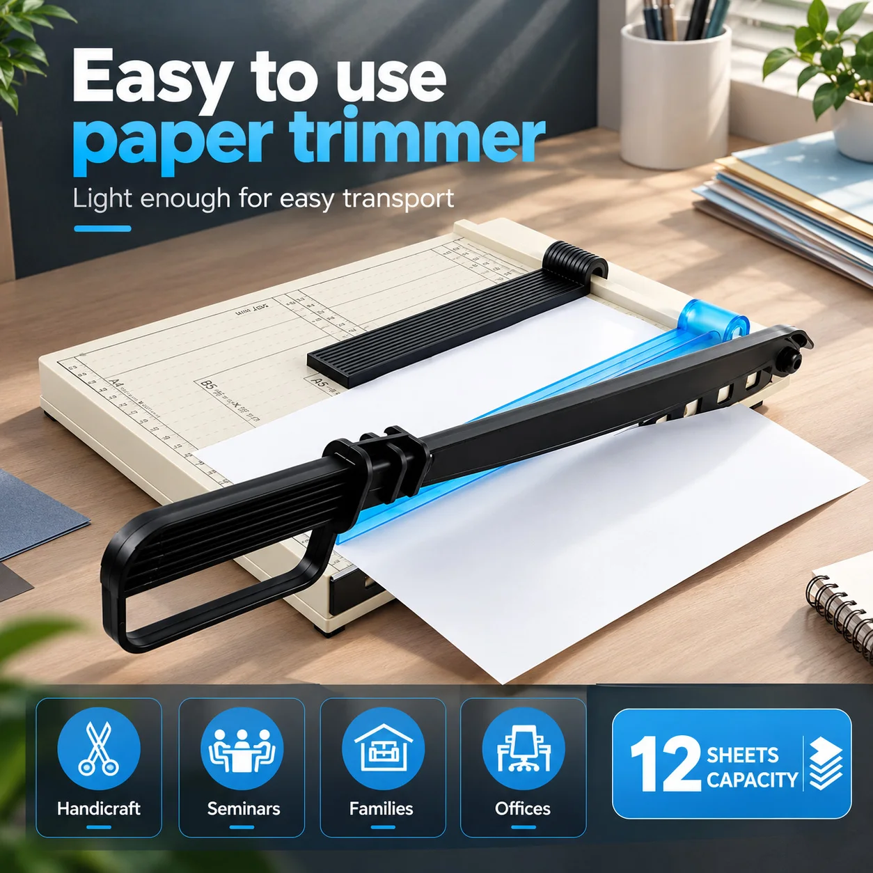 Guillotine Paper Cutter with Safety Guard and Blade Lock Accurate Cutting Paper Slicer 12 Sheets Capacity Paper Cutter For DIY