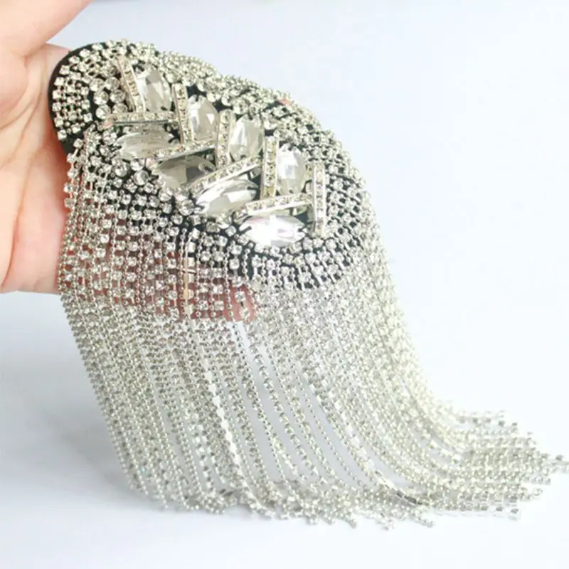 Unisex Punk Fringe Shoulder Board Badge Glitter for Rhinestone Tassels Chain Epa