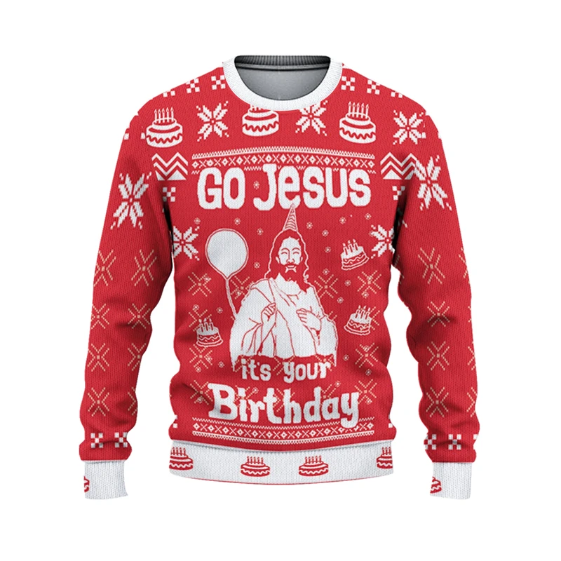 الذهاب يسوع إنه عيد ميلادك عيد الميلاد البلوز ثلاثية الأبعاد طباعة مهرجان موضوع فضفاض س الرقبة سترة قبيحة عيد ميلاد سعيد يسوع الجرافيك 2026