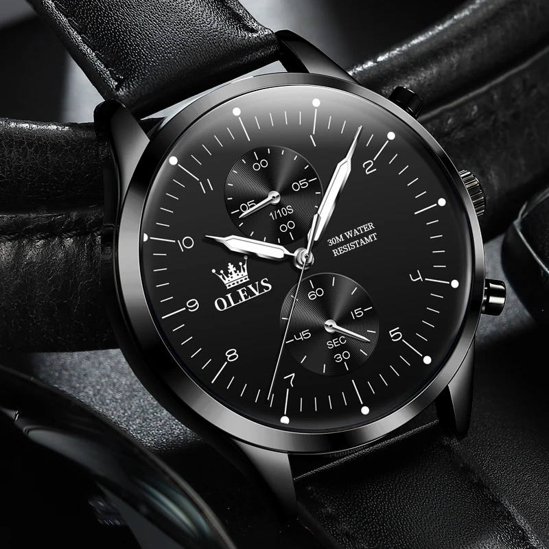 OLEVS 2880 Luxury Man Watch Simple Fashion Leather Strap Chronograph Auto Date Waterproof Luminous Hand Clock Quartz Watches Men