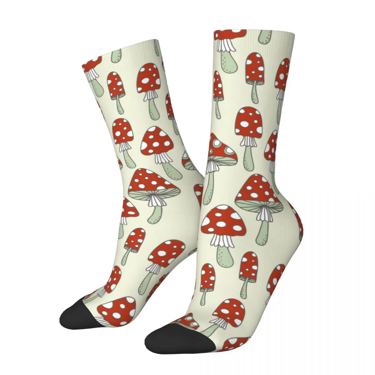 Harajuku Mushroom Pattern Red Sports Socks Psychedelic Polyester Long Socks for Unisex