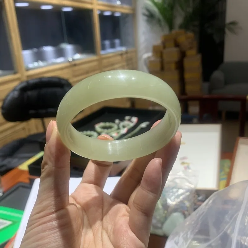 Hotan Wide Band Bangle Bracelet Round Bar Women'S High Jade