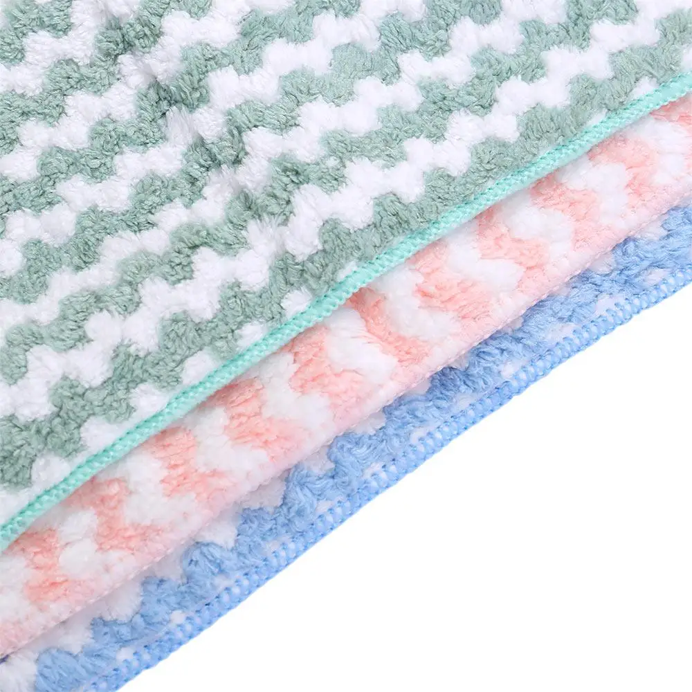 

Thickened Non-stick Kitchen Tool Tableware Gadgets Striped Flower Dish Towel Wash Cloth Cleaning Cloth Wiping Rag
