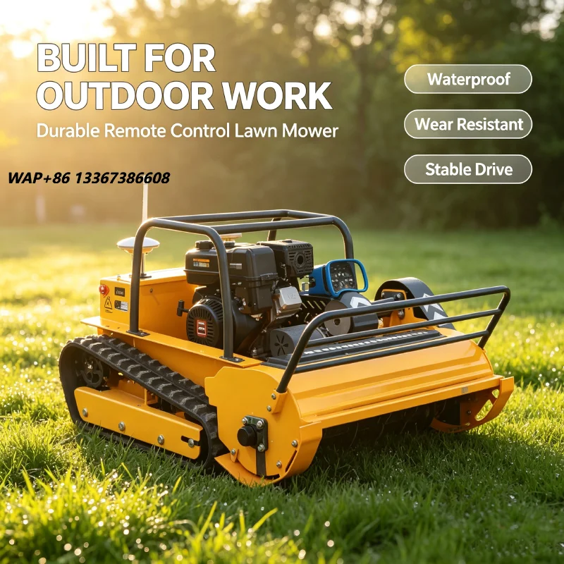 Hybrid Power Crawler Remote Control Lawn Mower Tracked Robot Mower Long Working Time For Farm