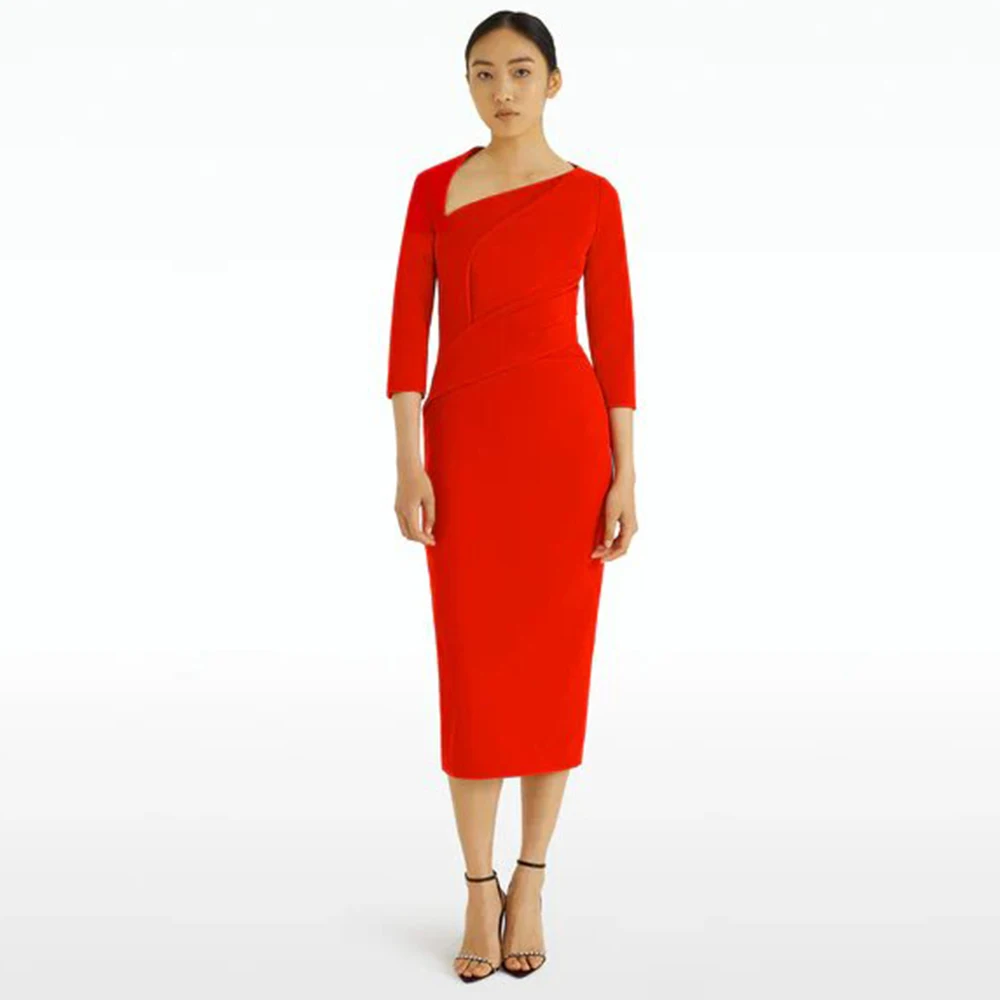 

Temperament Women's Cocktail Party Gown Red Jersey Bespoke Occasion Gown Column&Sheath Lrregular Collar Type Midi Dresses