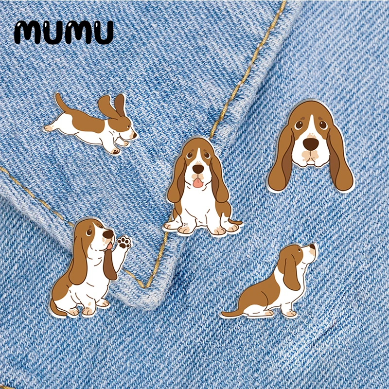 2024 New Basset Hound Lapel Pin Cute Dog Acrylic Brooches Handmade Epoxy Jewelry Shirt Bag Badge