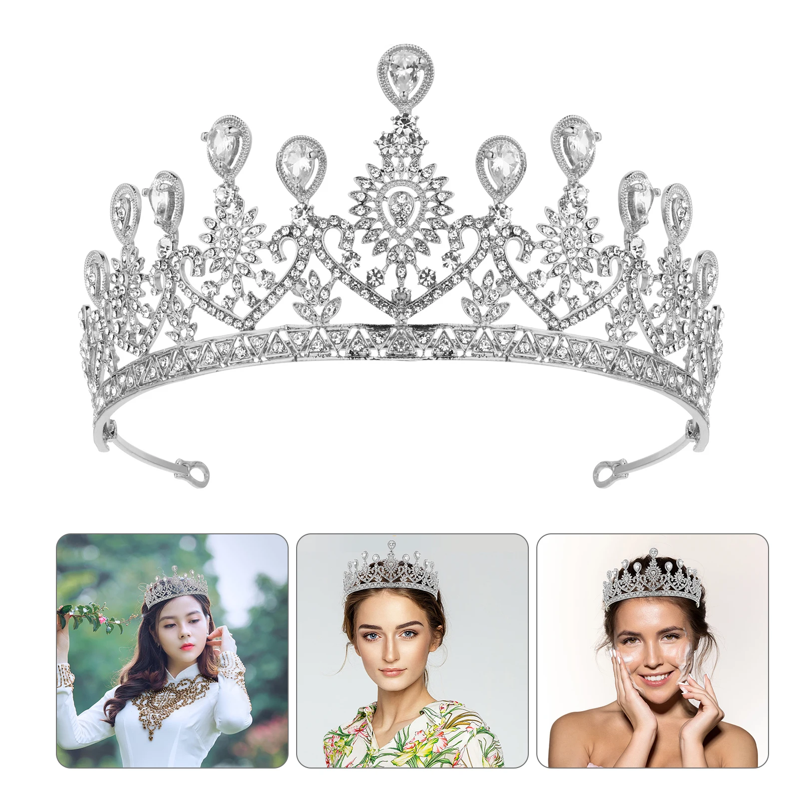 

Princess Crown Headpiece Rhinestone Bridal Headdress Alloy Wedding Hair Accessories Evening Banquet Photoshoot Props