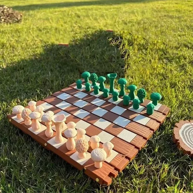 Magnetic Forest Mushrooms Chess Set Forest Chess Set Handcrafted Wooden Board Design 3D Game Chess Sets