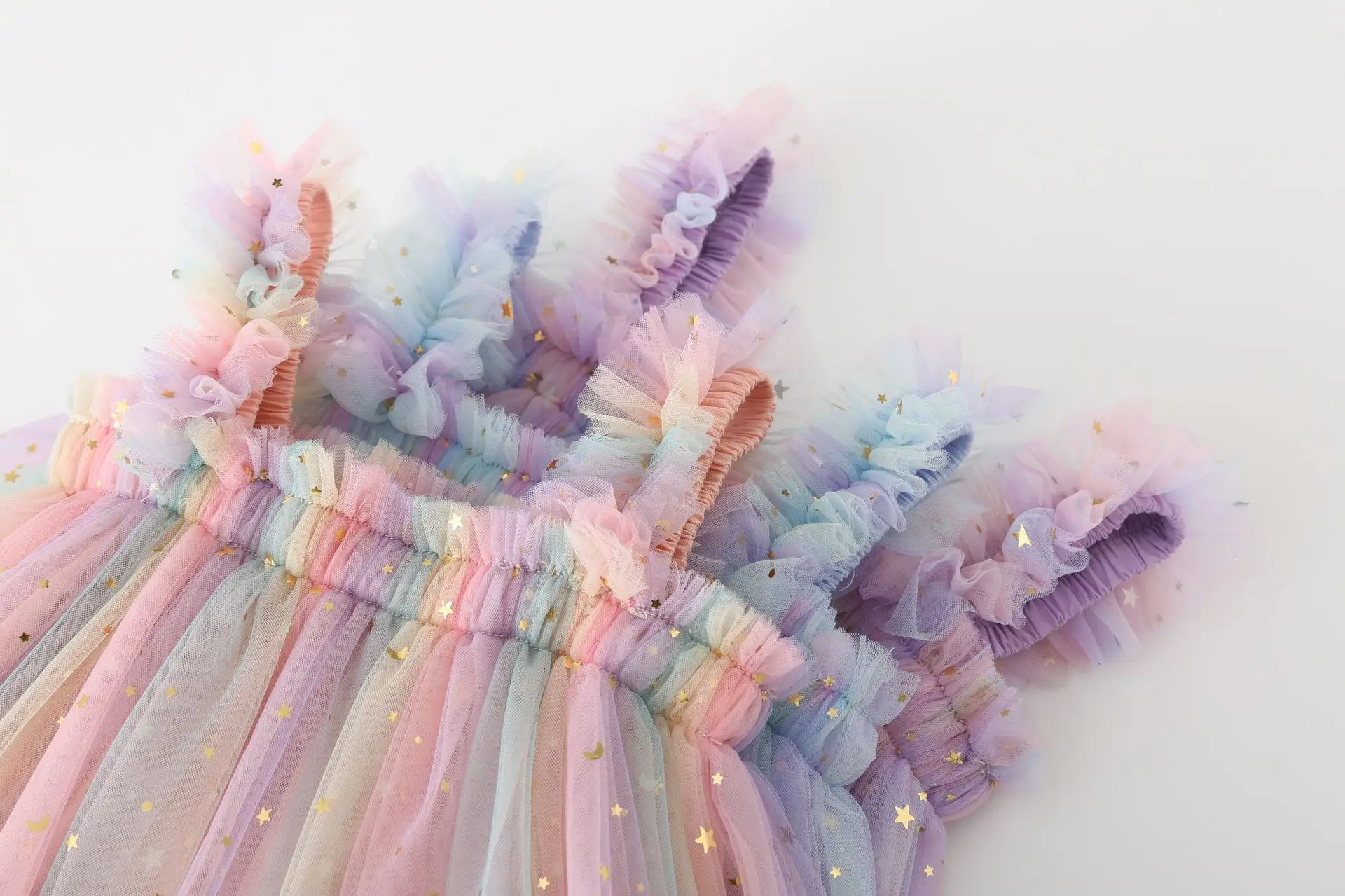 Summer Camisole Baby Dresses Sling Toddler Girls Mesh Skirt Sleeveless Rainbow Gauze Fluffy Skirt 0-6 Year Old image 4