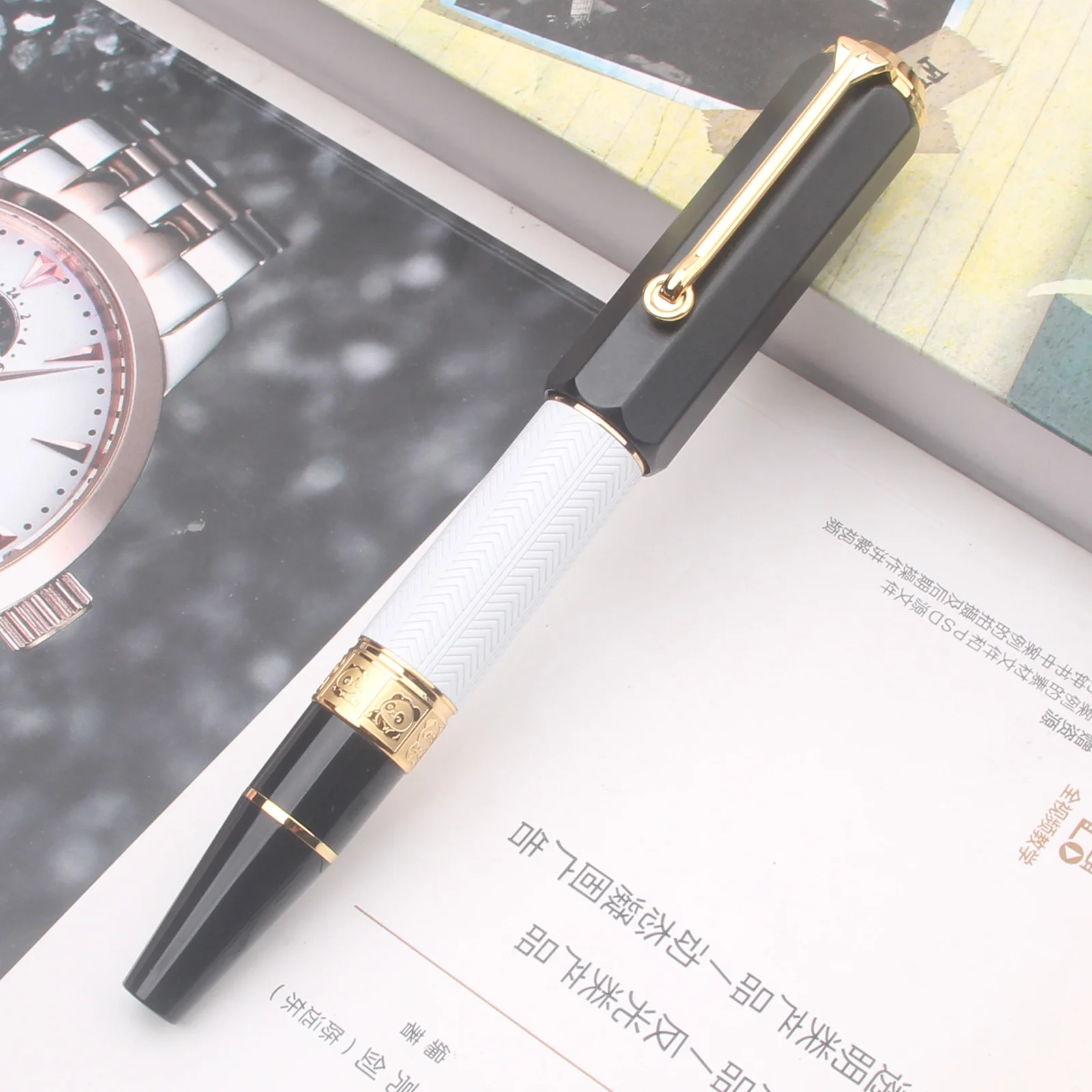 

LEMON M5 Panda Pattern Piston Fountain Pen with Long Blade Knife Nib - Luxury Acrylic Metal Calligraphy Pen for Business Gift