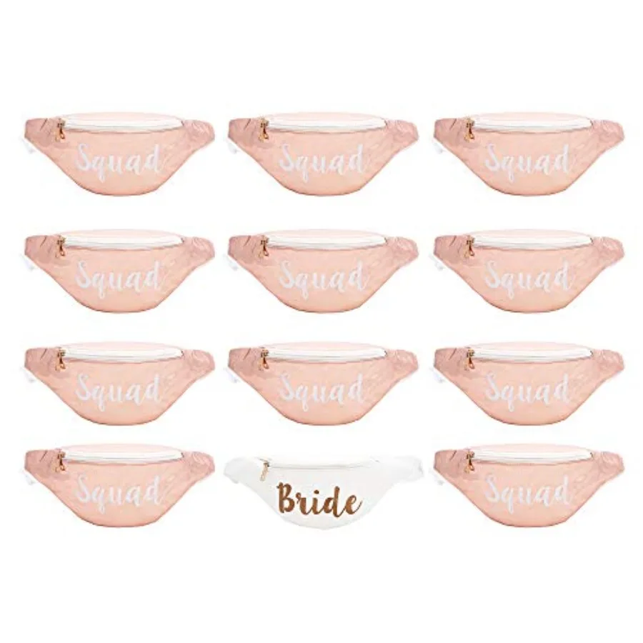 

Bachelorette Party Rose Gold Fanny Pack Set 12 Pack 1 "Bride" Fanny Pack and 11 Squad Fanny Packs Bachelorette Party Favors