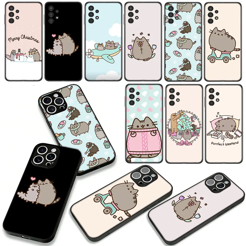 Чехол Cartoon P-Pusheens Kawaii Cat для Samsung Galaxy A55 A56 A25 A21S A35 A54 S8 S9 S20 S21 FE S10 Plus A53 A13 A33 A34
