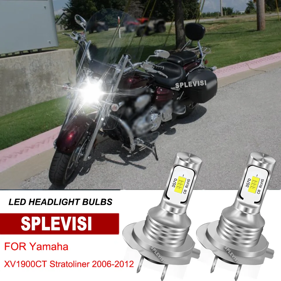 2Pcs LED Moto Headlight Bulbs H7 6000K White For Yamaha XV1900CT Stratoliner 2006-2012 XV1900S Roadliner S 2006-2010