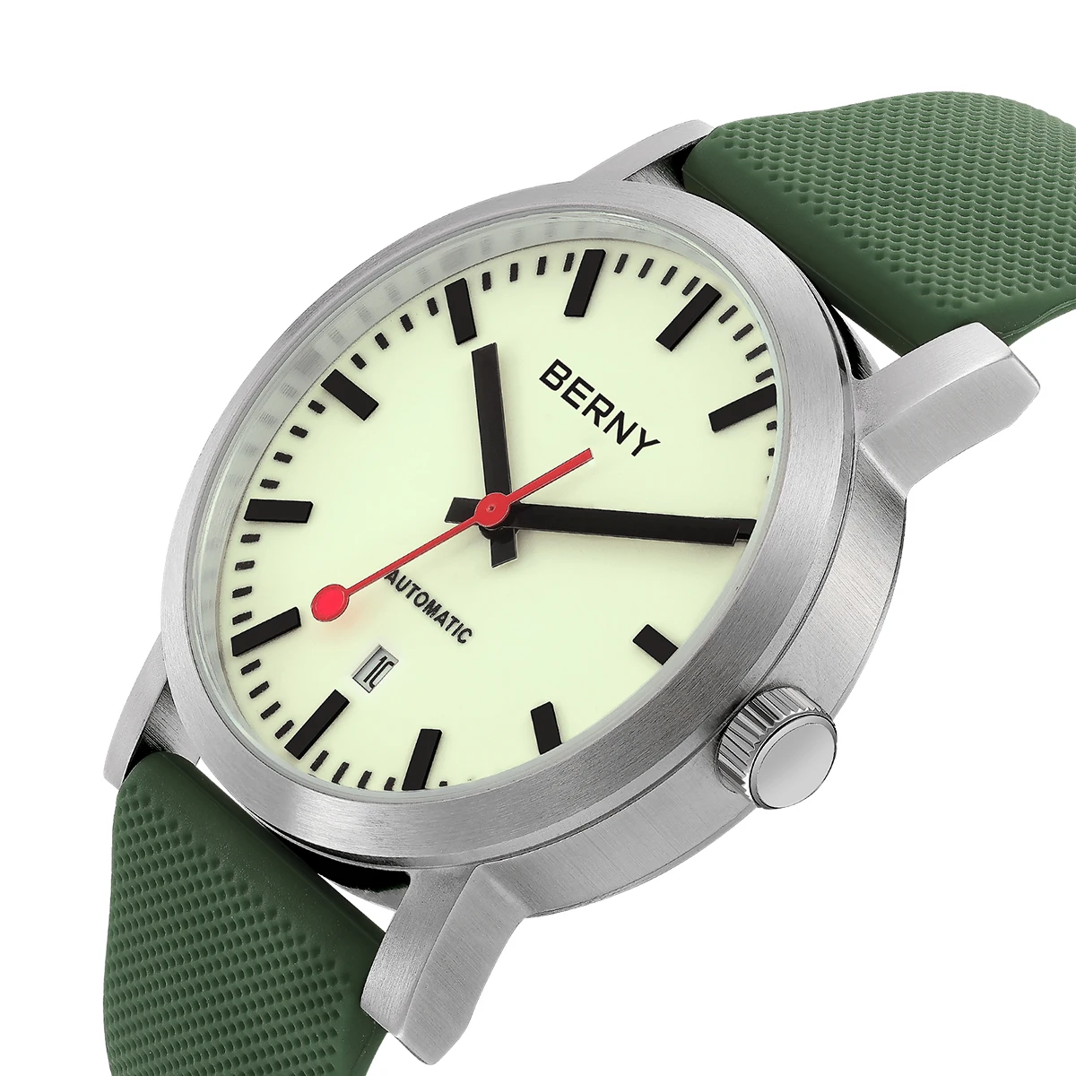 BERNY Watch for Men Automatic Self-Wind Trackway Watch Luxury Brand Luminous Dial Mechanical Swiss Trackroad Wristwatch Men 5ATM