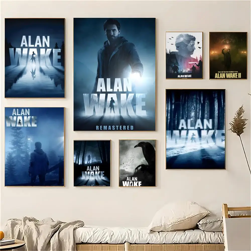 Alan Wake Game Poster Self-adhesive Decal Living Room Bedroom Party Bar Decor Moisture-proof Fade-resistant