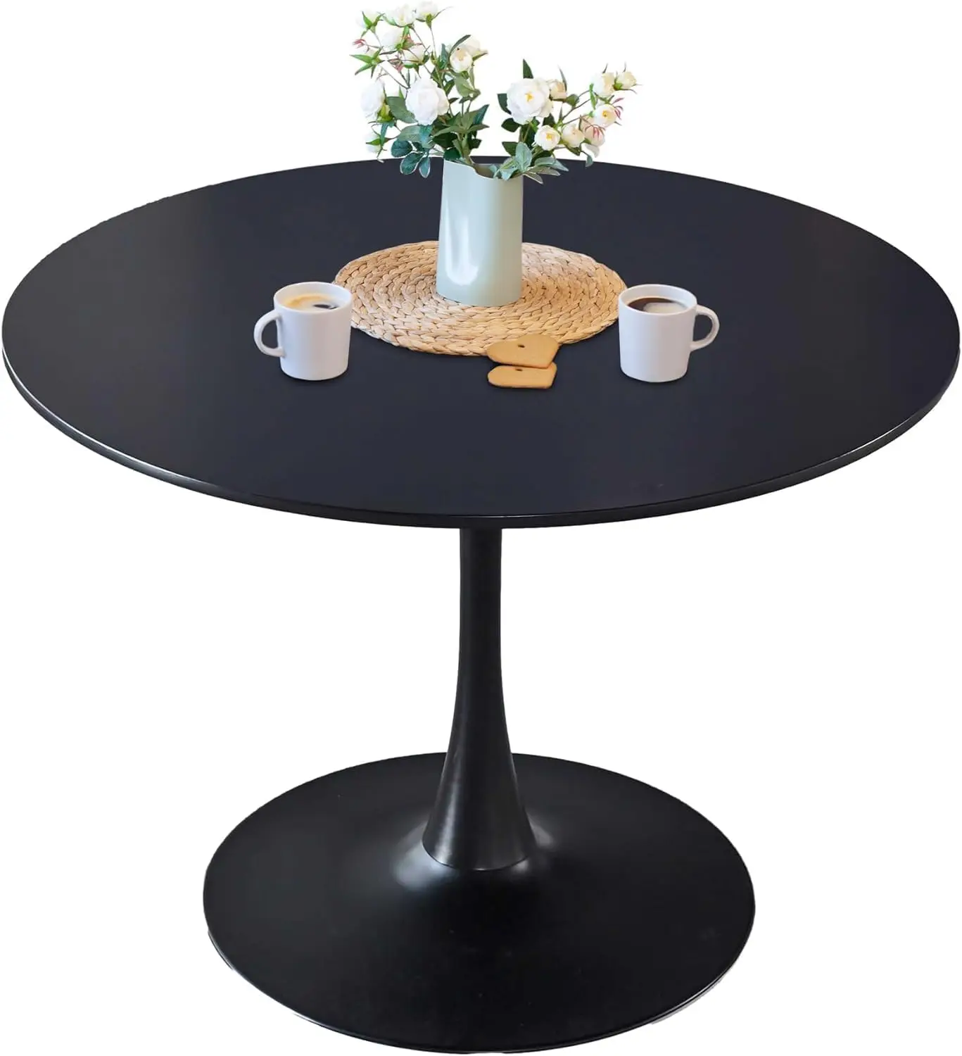 42"" Black Round Dining Table For 4-6 Person,Mid-Century Black Tulip Table Kitchen Dining Table With Mdf Table Top And Pedestal