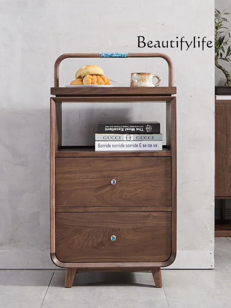 

Nordic Minimalism Black Walnut Solid Wood Sideboard Simple Modern Living Room Home Wall Storage Cabinet