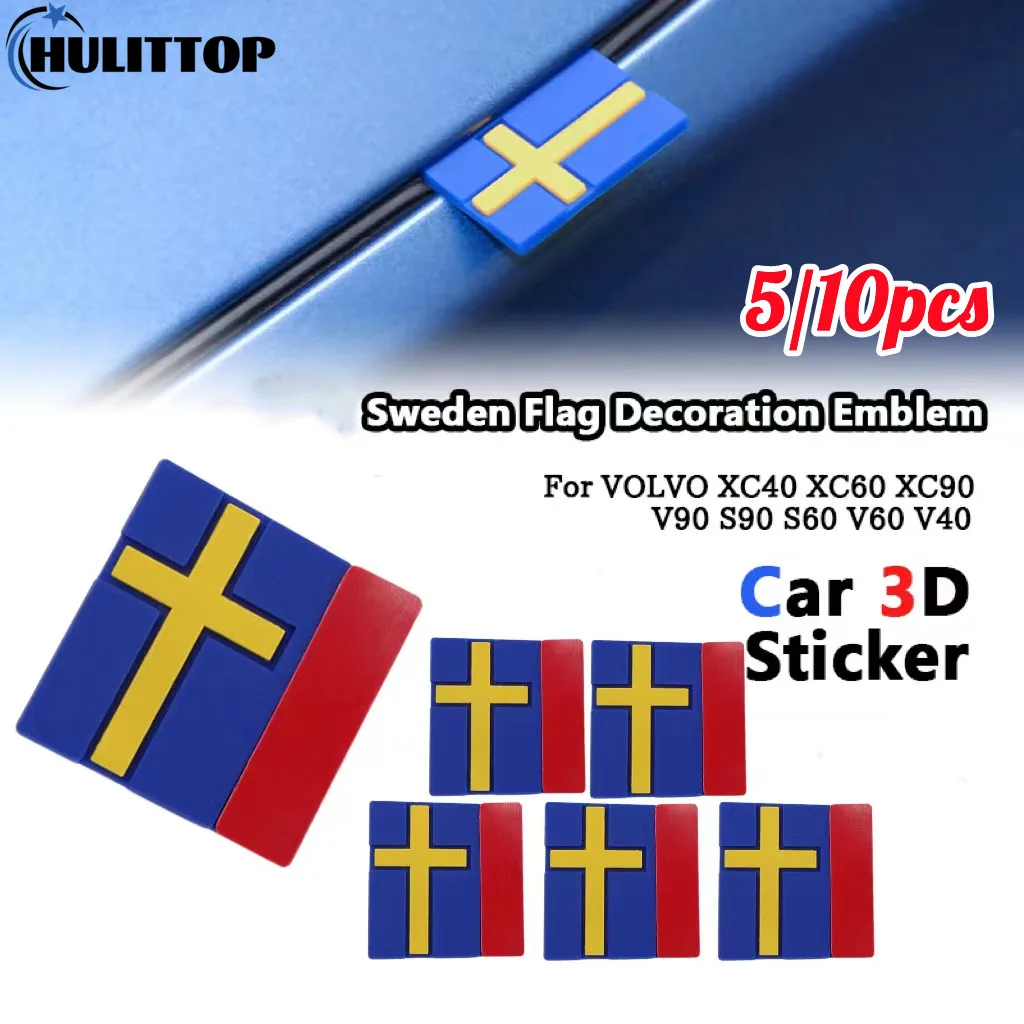 5/10Pcs Car Stickers 3D Sweden Flag Decoration Emblem Car Door Trunk front grille For VOLVO XC40 XC60 XC90 V90 S90 S60 V60 V40