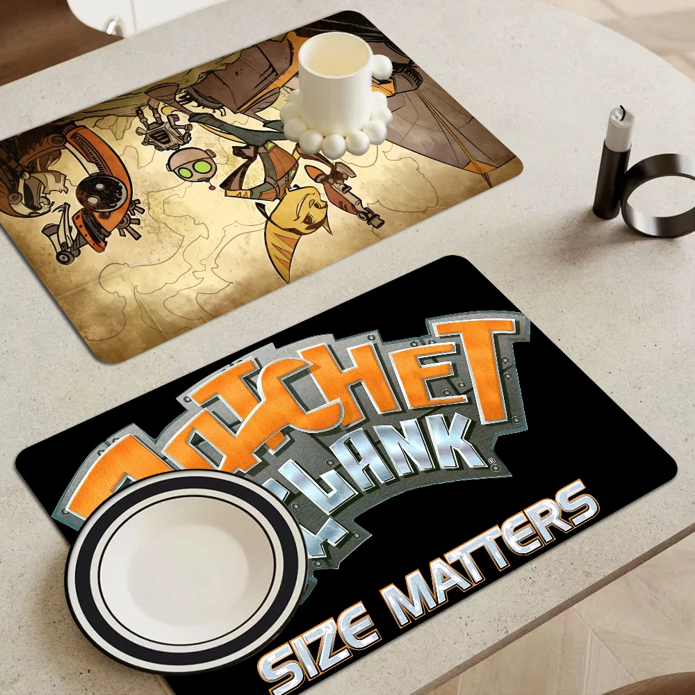 Ratchet And Clank Kitchen Countertop Draining Mat Vintage Absorbent Mat Desktop Drying Mat Coasters Washable Tea Table Pad