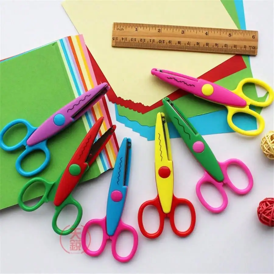 مجموعة مقصات سلامة الطفل مكونة من 6 أشكال مختلفة، مقص مصنوع يدويًا من الفولاذ المقاوم للصدأ وPPSU لسكرابوكينغ والمشروعات الفنية #1