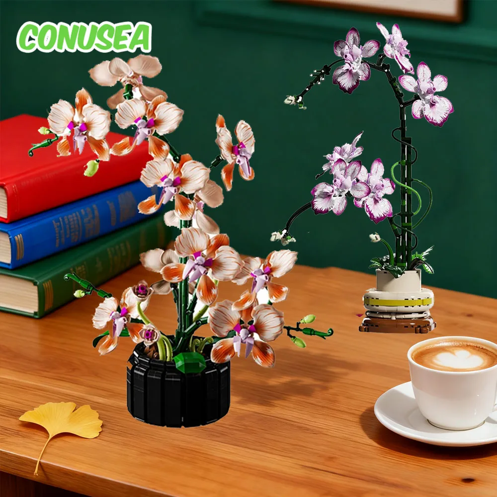 

Строительный блок орхидеи, букеты цветов в горшках, сборная игрушка, реалистичный пластиковый цветок, кирпичная игрушка, подарки на Рождество и день рождения для девочек