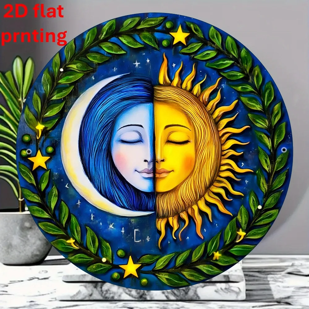 

2D плоское винтажное металлическое настенное искусство «Солнце и Луна» — небесный дизайн из алюминиевого железа, уличный декор для домашнего бара, искусство для праздника вечеринки