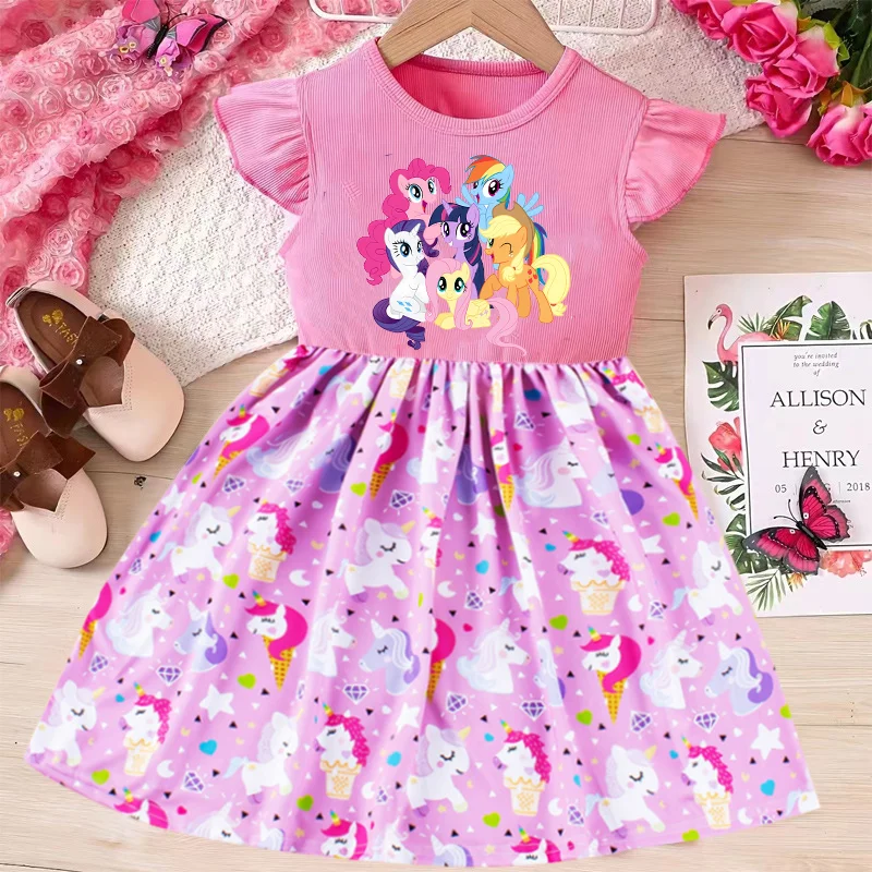 Sukienka dla dziewczynek My Little Pony Księżniczka Spódniczka Dziecięca Kawaii Anime Twilight Sparkle Letnie Słodkie Ubrania na Imprezę Urodzinową Prezent