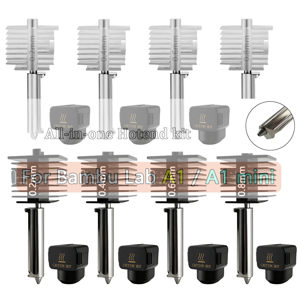 

All-in-one Hotend Kit Hardened Steel Nozzle 0.2/0.4/0.6/0.8mm nozzle For Bambu lab A1/A1 mini 3D printer Accessory