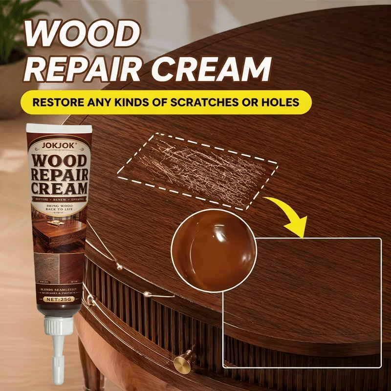 JOKJOK 25g Wood Repair Paste Scratch Concealing Color Restoring Cream for Car Wood Trim Furniture